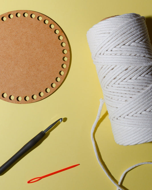 Materials to make a crochet basket